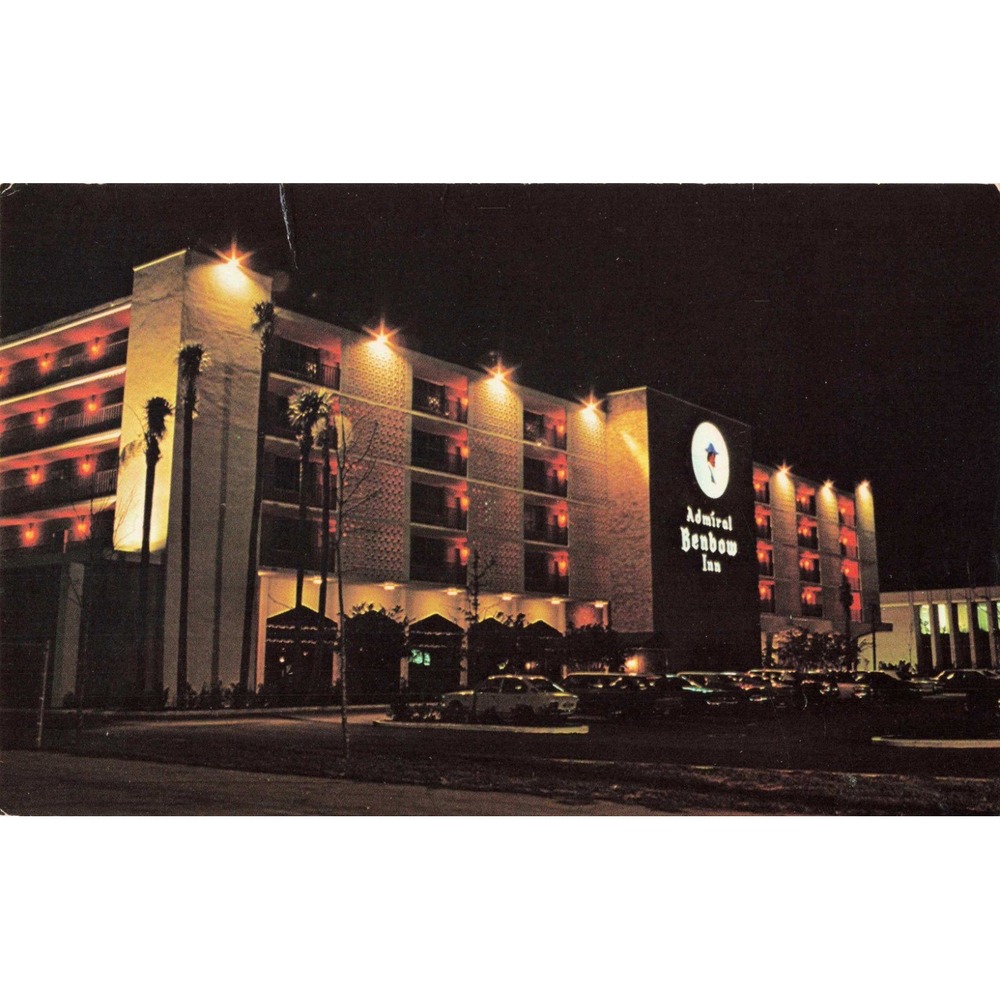 Vintage Admiral Benbow Inn Postcard Tampa Florida Night View 1977 Postmark - Picture 1 of 2